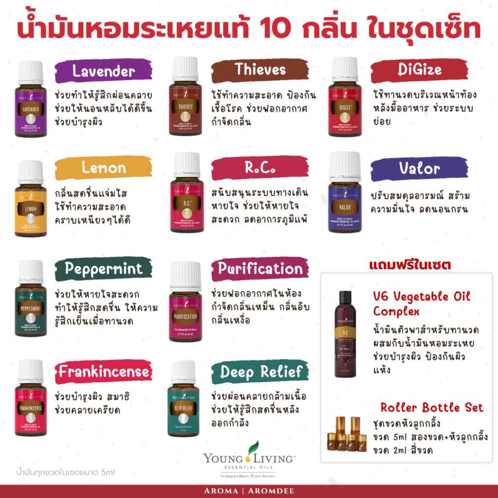 น้ำมันหอมระเหยแท้ 10 กลิ่น ในชุดเซ็ท Young Living Premium Experience Kit